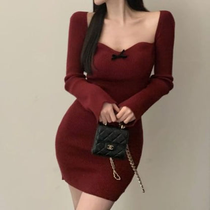 Long-Sleeve Plain Mini Bodycon Dress