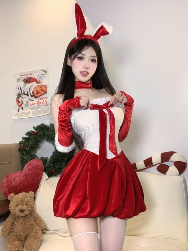 Christmas Bunny Girl Lingerie Costume Set