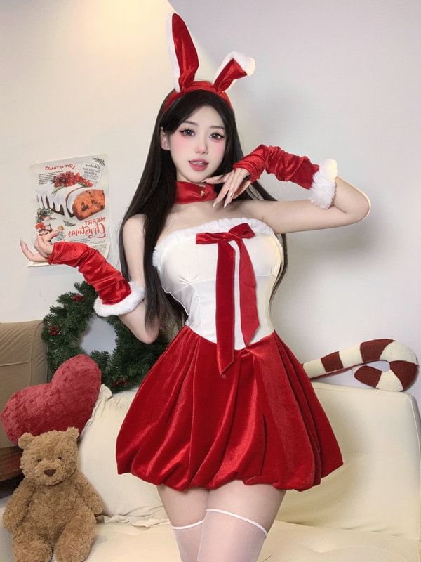 Christmas Bunny Girl Lingerie Costume Set