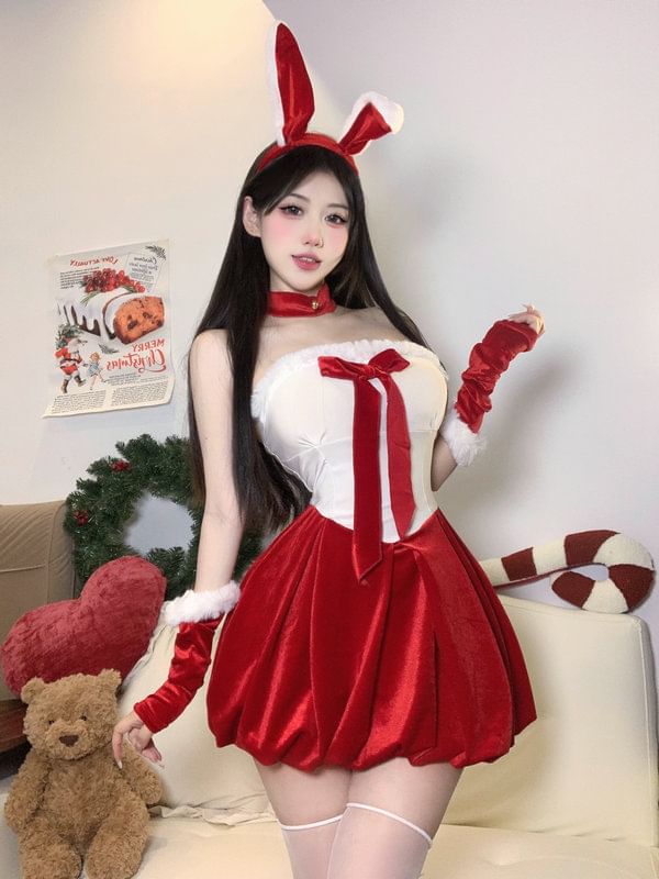 Christmas Bunny Girl Lingerie Costume Set