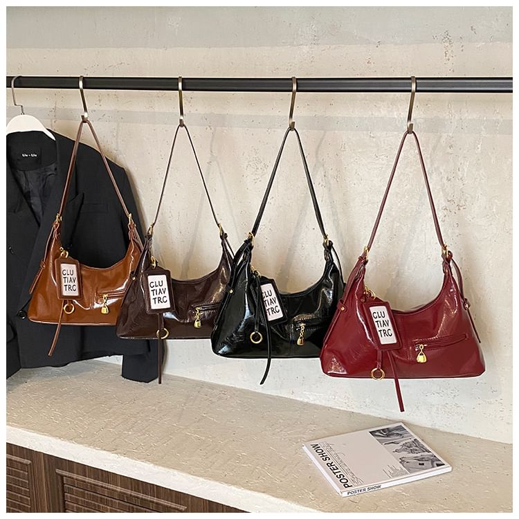 Zip Patent Leather Shoulder Bag