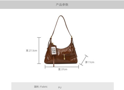 Zip Patent Leather Shoulder Bag