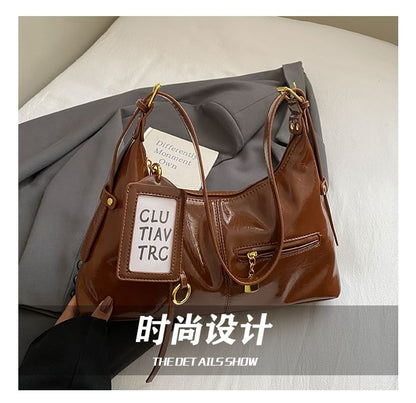 Zip Patent Leather Shoulder Bag