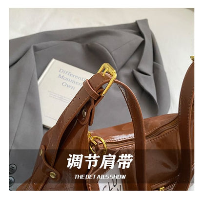 Zip Patent Leather Shoulder Bag