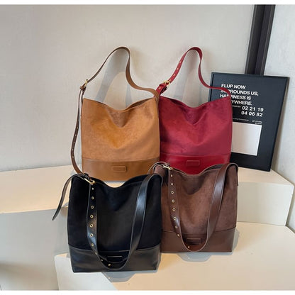 Panel Faux Suede Shoulder Bag