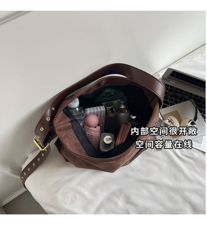 Panel Faux Suede Shoulder Bag