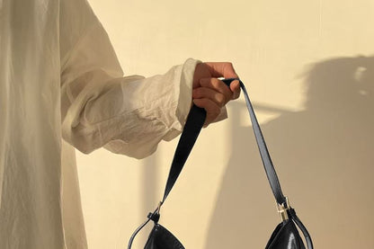 Faux Leather Buckled Grommet Shoulder Bag