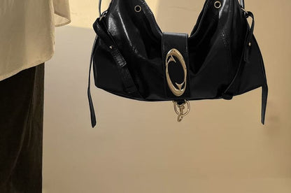 Faux Leather Buckled Grommet Shoulder Bag