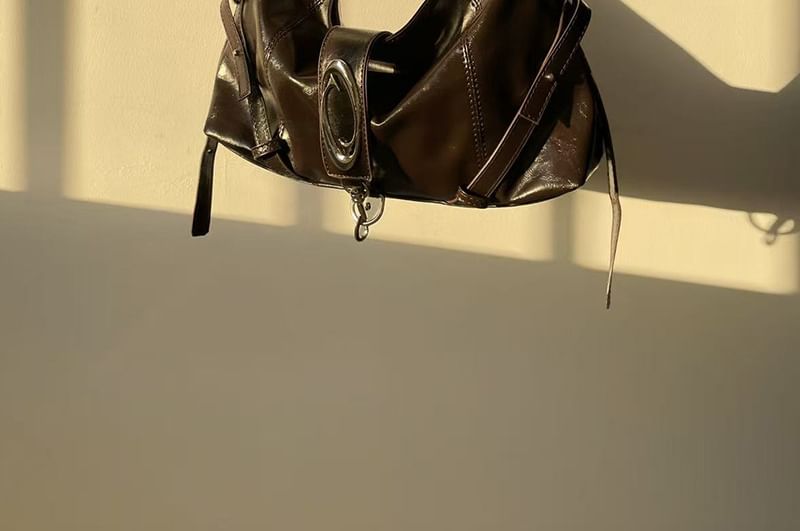 Faux Leather Buckled Grommet Shoulder Bag