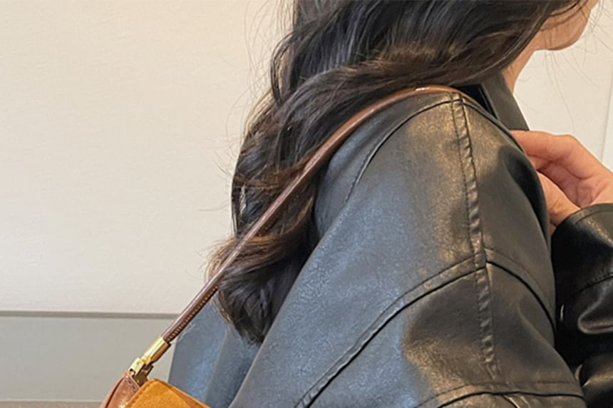 Plain Faux Leather Flap Shoulder Bag