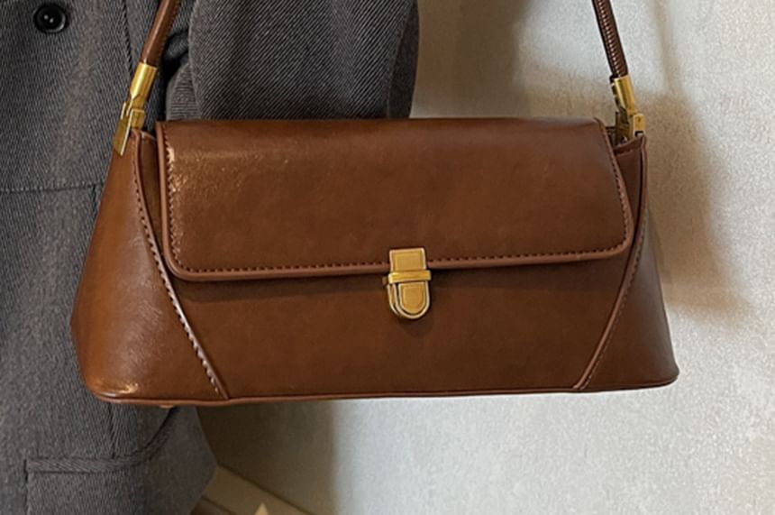 Plain Faux Leather Flap Shoulder Bag
