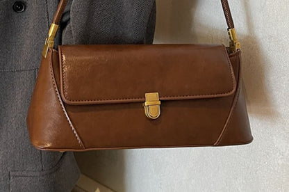 Plain Faux Leather Flap Shoulder Bag