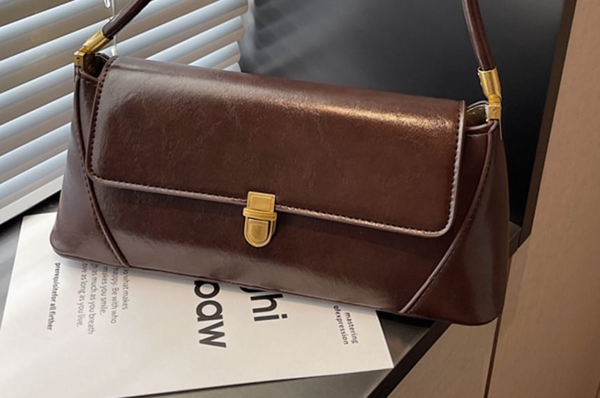 Plain Faux Leather Flap Shoulder Bag