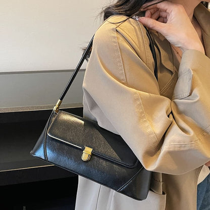 Plain Faux Leather Flap Shoulder Bag