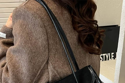 Faux Suede Flap Tote Bag