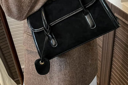 Faux Suede Flap Tote Bag
