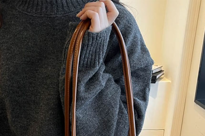 Faux Suede Flap Tote Bag