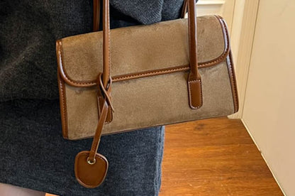 Faux Suede Flap Tote Bag