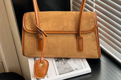 Faux Suede Flap Tote Bag