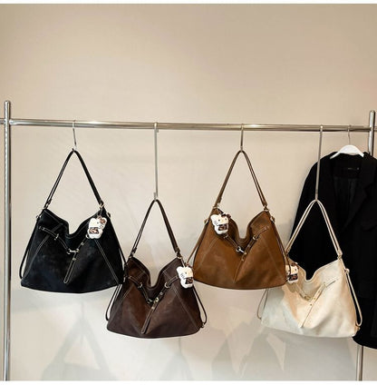 Faux Leather Clasped Shoulder Bag