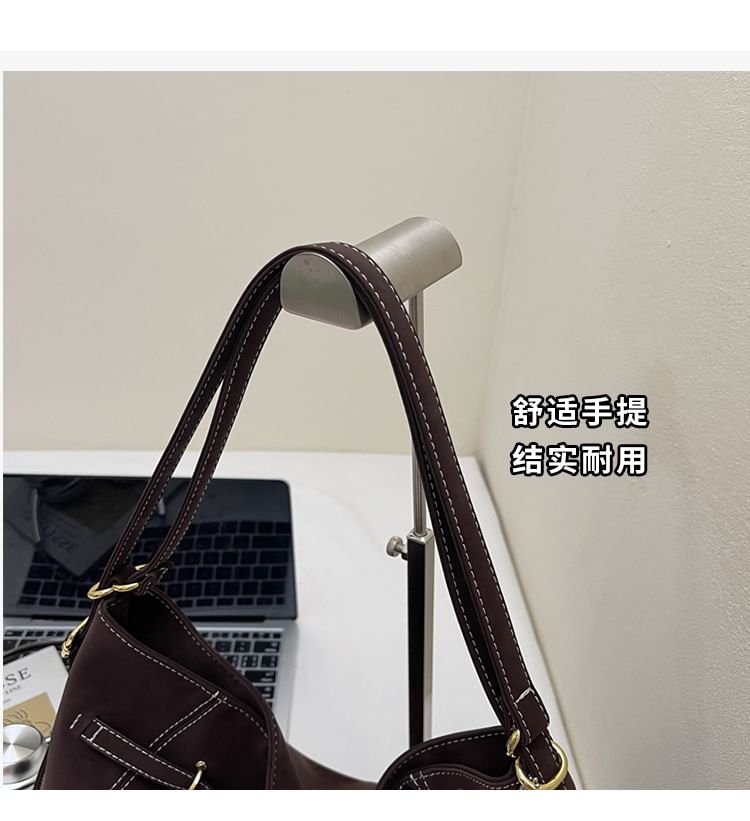 Faux Leather Clasped Shoulder Bag