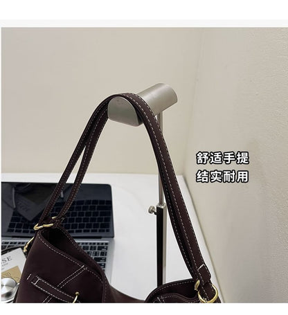 Faux Leather Clasped Shoulder Bag