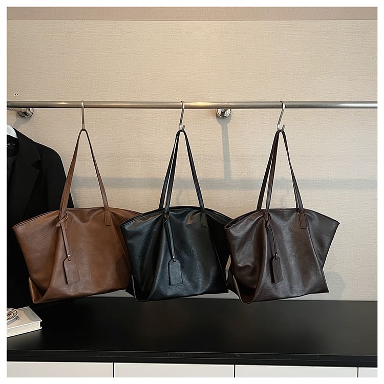 Faux Leather Plain Shoulder Bag