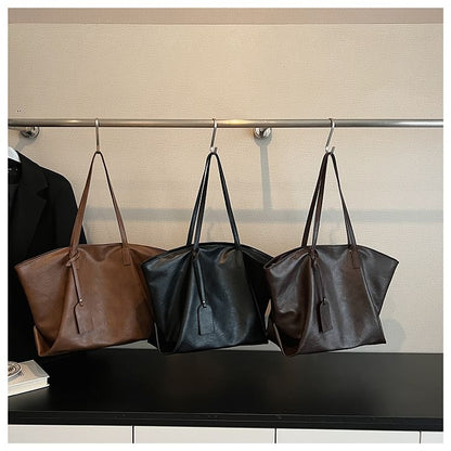 Faux Leather Plain Shoulder Bag