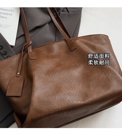 Faux Leather Plain Shoulder Bag