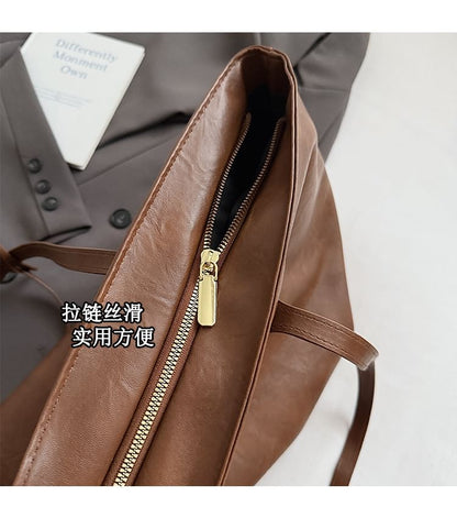 Faux Leather Plain Shoulder Bag