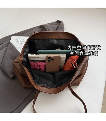 Faux Leather Plain Shoulder Bag