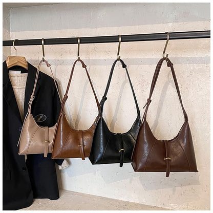 Faux Leather Buckled Strap Shoulder Bag