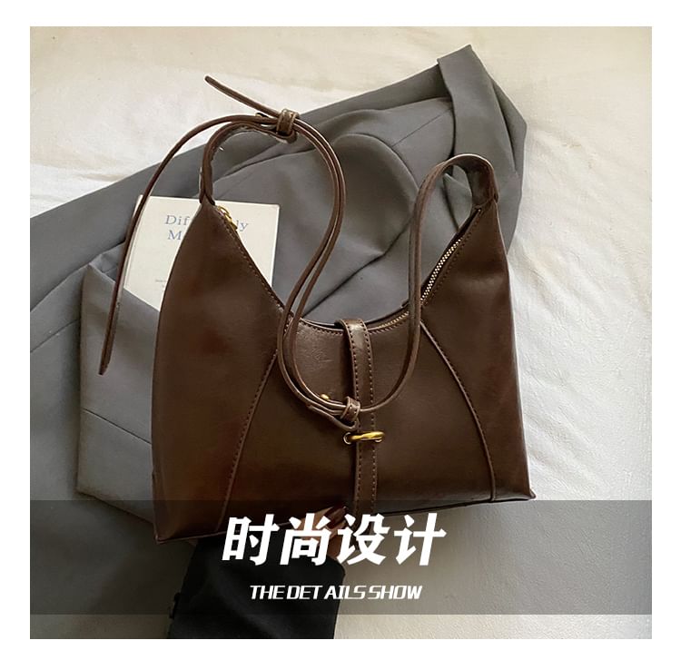 Faux Leather Buckled Strap Shoulder Bag