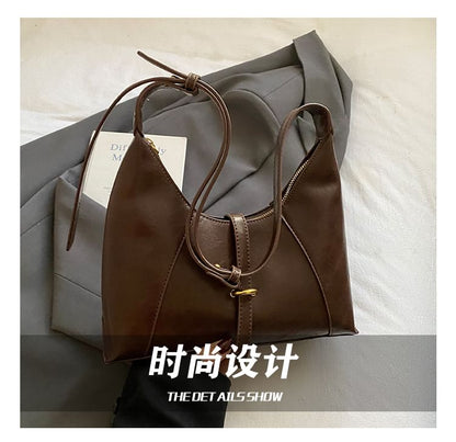 Faux Leather Buckled Strap Shoulder Bag