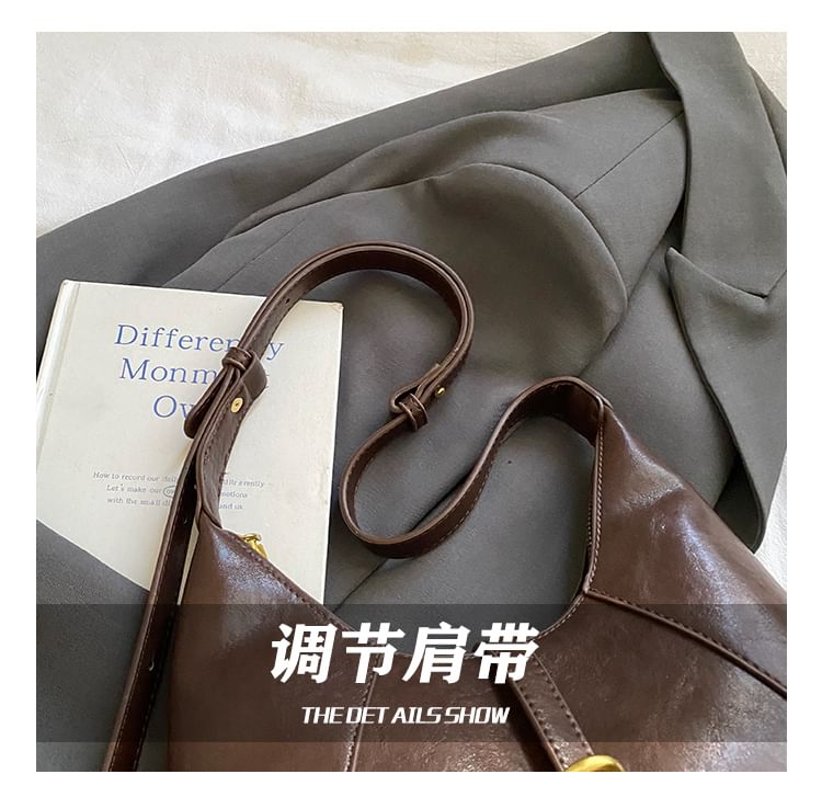 Faux Leather Buckled Strap Shoulder Bag