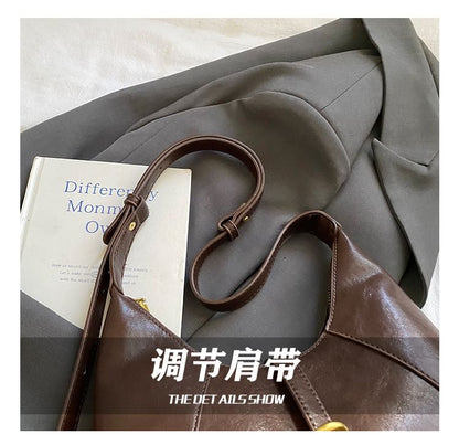 Faux Leather Buckled Strap Shoulder Bag