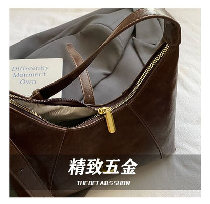 Faux Leather Buckled Strap Shoulder Bag