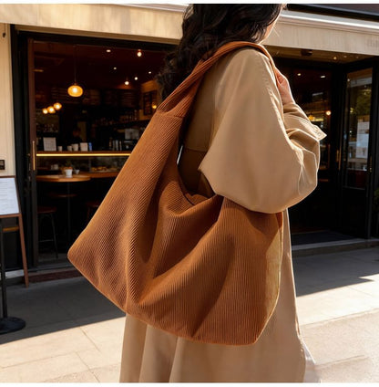 Corduroy Plain Shoulder Bag