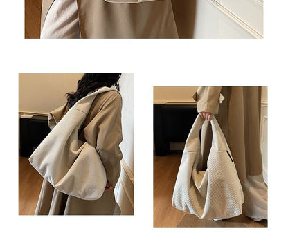 Corduroy Plain Shoulder Bag