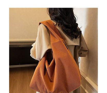 Corduroy Plain Shoulder Bag