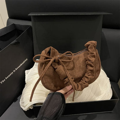 Drawstring Faux Suede Shoulder Bag