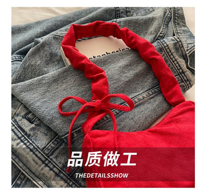 Drawstring Faux Suede Shoulder Bag