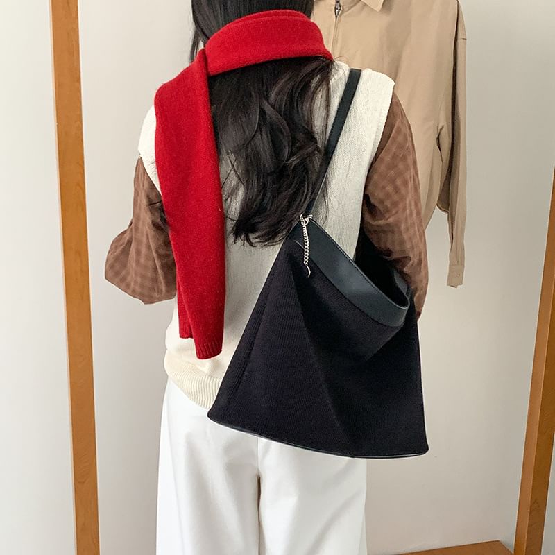 Panel Corduroy Shoulder Bag