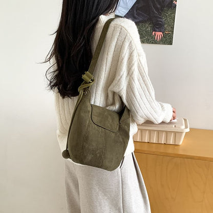 Panel Faux Suede Crossbody Shoulder Bag
