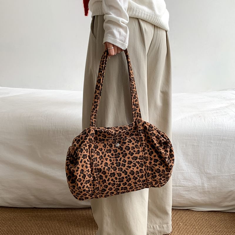 Leopard Print Corduroy Shoulder Bag