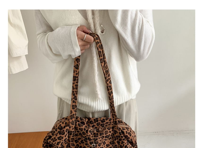 Leopard Print Corduroy Shoulder Bag