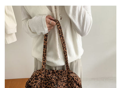 Leopard Print Corduroy Shoulder Bag