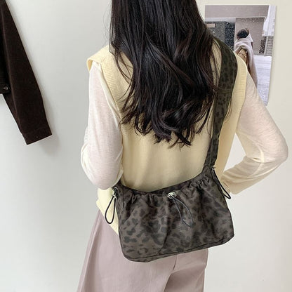 Leopard Print Drawstring Fabric Shoulder Bag
