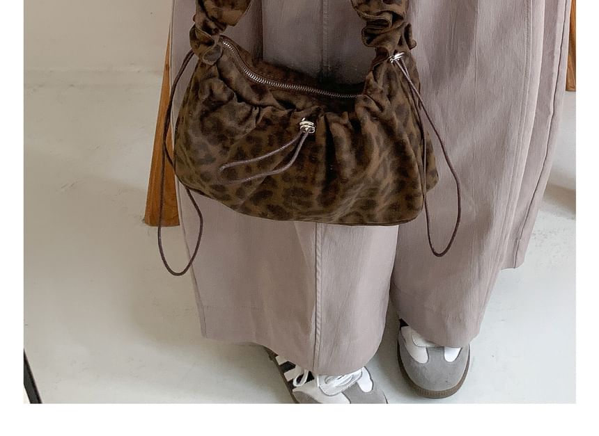 Leopard Print Drawstring Fabric Shoulder Bag