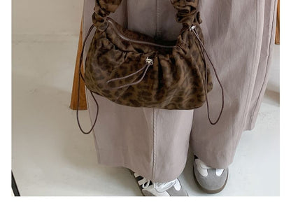 Leopard Print Drawstring Fabric Shoulder Bag